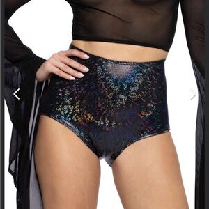 Black Iridescent High-Waisted Shorts